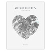 Poster Map of Mexico City heart 40X50 cm + gold frame