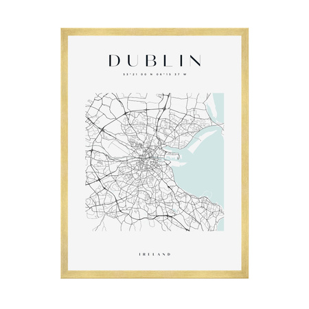 Poster Dublin city map square 40X50 cm + gold frame