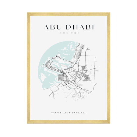 Poster Abu Dhabi city map circle 40X50 cm + gold frame