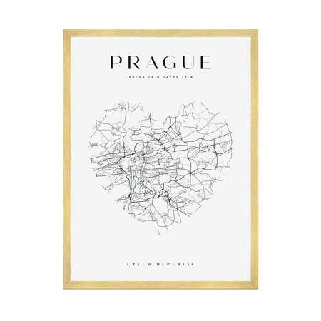 Poster Prague city map heart 40X50 cm + gold frame