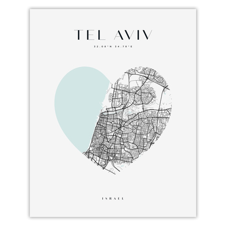 Poster Tel Aviv city map heart 40X50 cm + gold frame