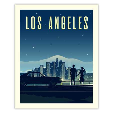 Poster of the City of Los Angeles 40X50 cm + gold frame