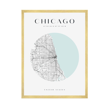 Poster Chicago city map circle 40X50 cm + gold frame