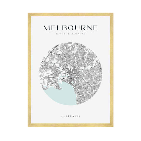 Poster Melbourne city map circle 40X50 cm + gold frame