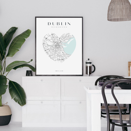 Poster Dublin city map heart 40X50 cm + gold frame