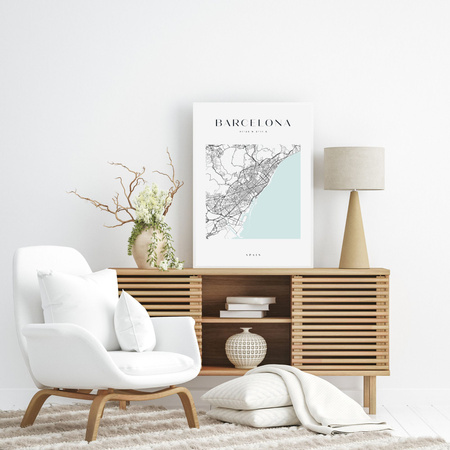 Poster Barcelona city map square 40X50 cm + gold frame