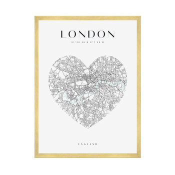 Poster London map heart 40X50 cm + gold frame