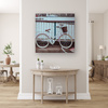 Canvas Print Vintage Bike in the City by the Bridge 90x90