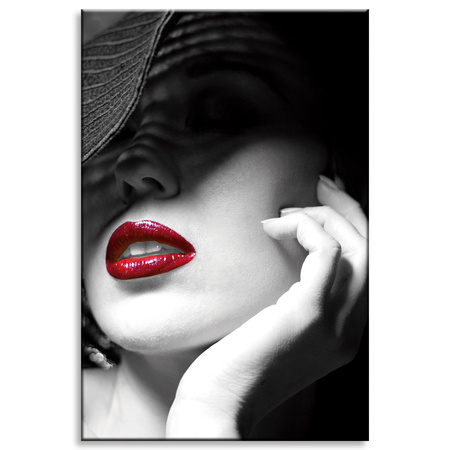 Canvas Print Red Lips Women Black Hat Elegance 80x120 cm
