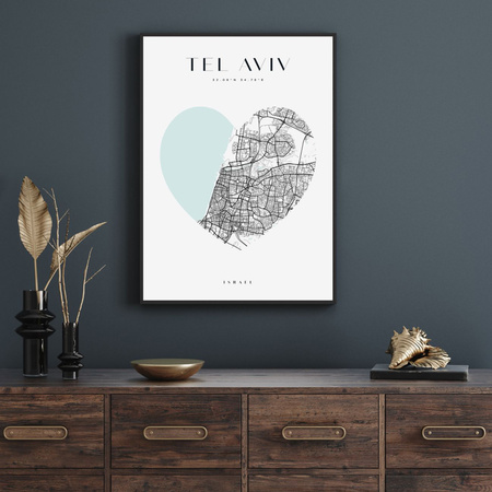 Poster Tel Aviv city map heart 40X50 cm + gold frame