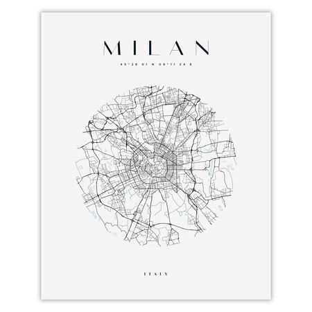 Poster Milan city map circle 40X50 cm + gold frame
