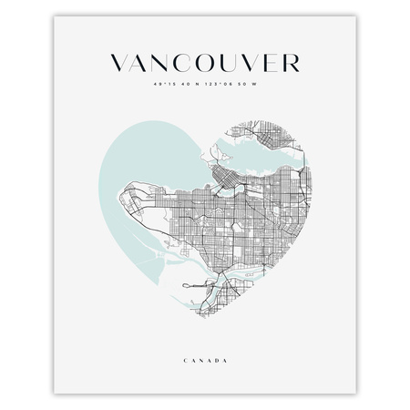 Poster Vancouver city map heart 40X50 cm + gold frame