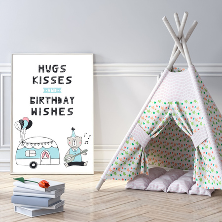 Hugs kisses Birthday Poster 24X30 cm + white frame