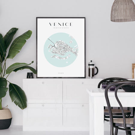 Poster Venice city map circle 40X50 cm + gold frame