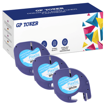 3x Dymo LetraTag 59422 Tape 12mm x 4m White Plastic - replacement GP-DY59422 x3