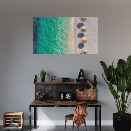 Canvas Print Shore Waves Calm Straw Umbrellas 100x80 cm