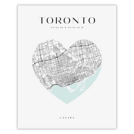 Poster Toronto city map heart 40X50 cm + gold frame