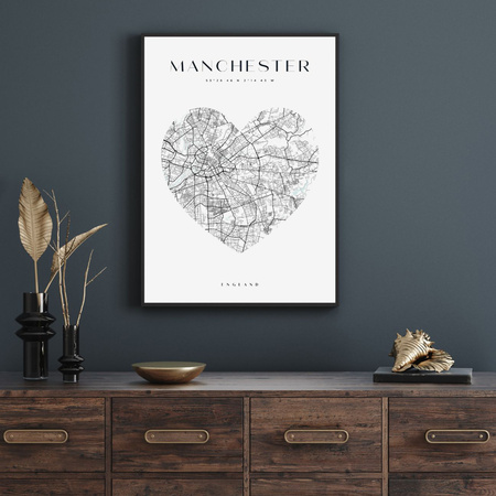 Poster Manchester city map heart 40X50 cm + gold frame