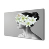 Canvas Print Black and White Woman Flowers 120x80 cm