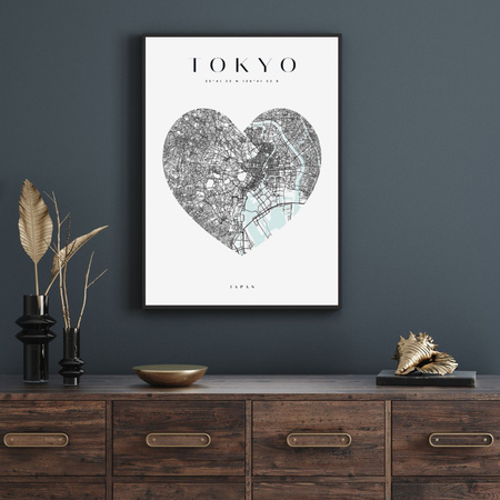 Poster Tokyo city map heart 40X50 cm + gold frame