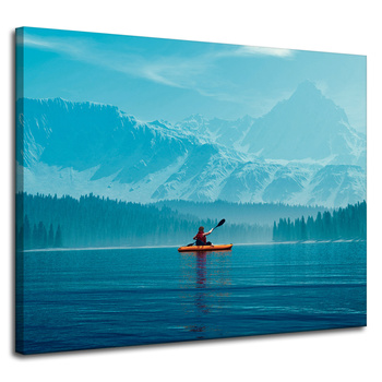 Canvas Print Man on Kayak Mountains Water Nature 100x80 cm