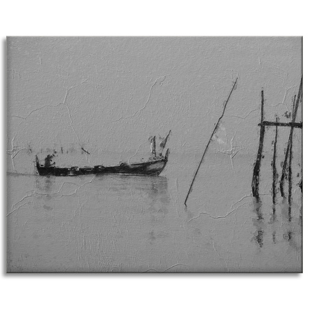 Canvas Print Black and White Boat on the Water Retro 100x80 cm