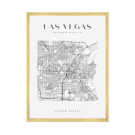 Poster Las Vegas city map square 40X50 cm + gold frame