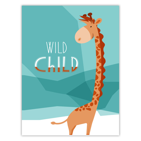 Children's poster Wild child Giraffe 30X40 cm + gray stone frame
