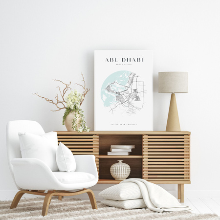 Poster Abu Dhabi city map circle 40X50 cm + gold frame