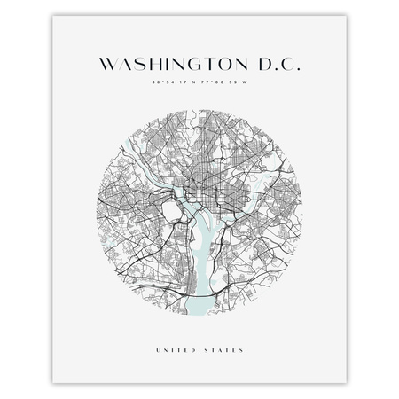 Poster Map of Washington city circle 40X50 cm + gold frame