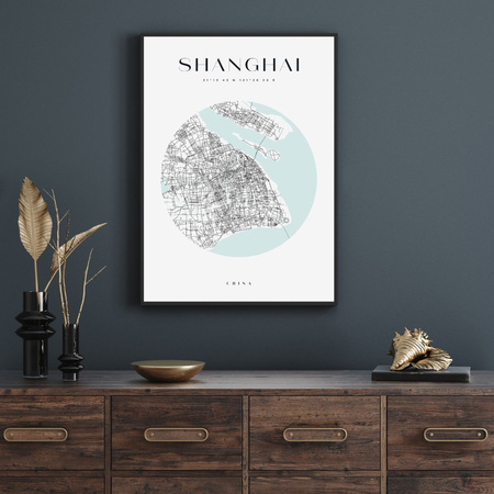 Poster Shanghai city map circle 40X50 cm + gold frame