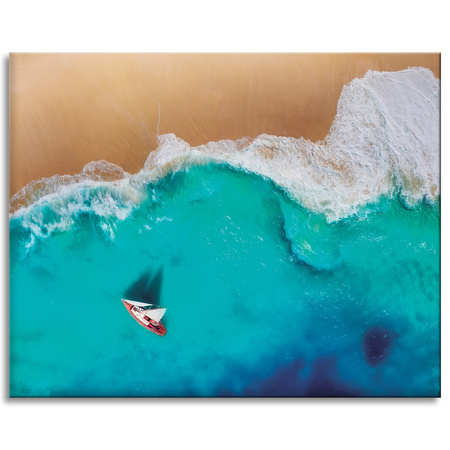 Canvas Print Sailboat Water Waves Shore 100x80 cm