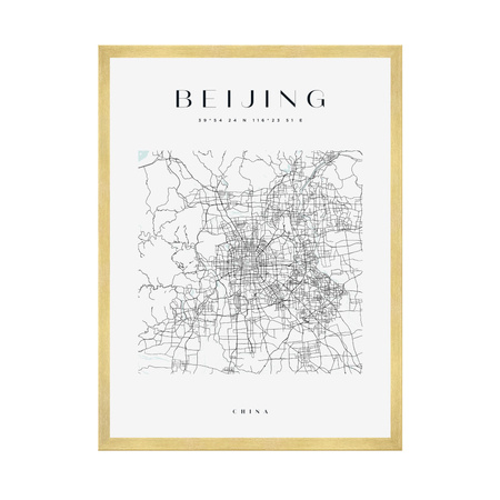 Poster Beijing city map square 40X50 cm + gold frame