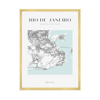 Poster Rio De Janeiro city map square 40X50 cm + gold frame