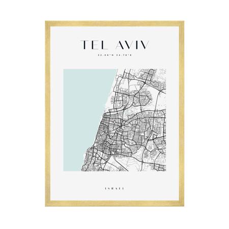 Poster Tel Aviv city map square 40X50 cm + gold frame