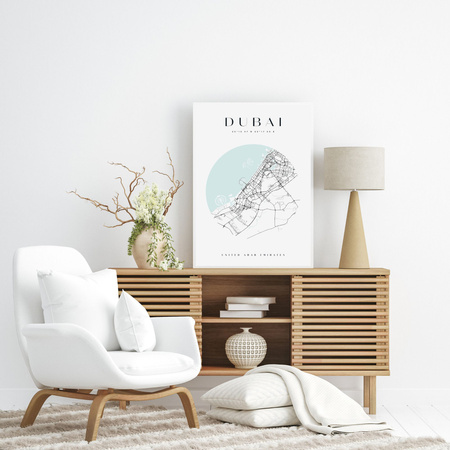 Poster Dubai city map circle 40X50 cm + gold frame