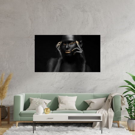 Canvas Print Black Woman Golden Lips and Eyes 100x80 cm