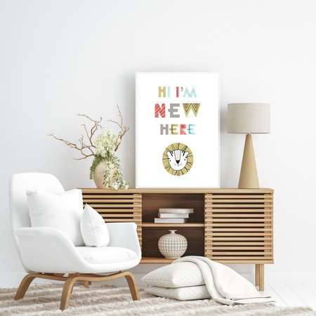 Children's poster Hi I'm new here 40X50 cm + gold frame
