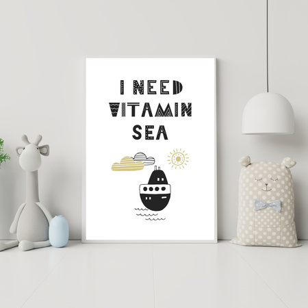 Children's poster I need vitamin sea_2 40X50 cm + gold frame