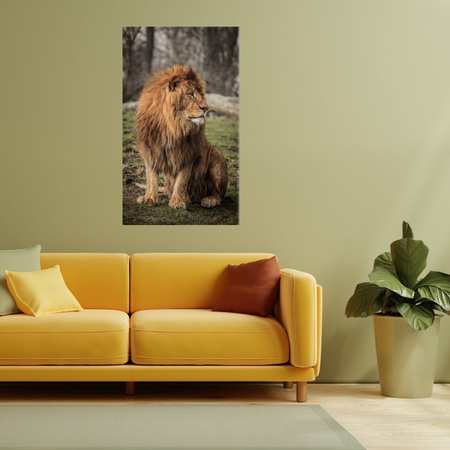 Canvas Print Posing Lion in the Background of Nature 80x120 cm
