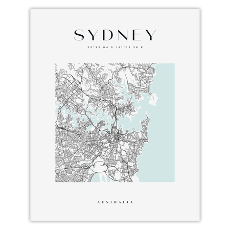 Poster Sydney city map square 40X50 cm + gold frame