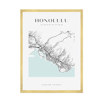 Poster Honolulu city map square 40X50 cm + gold frame