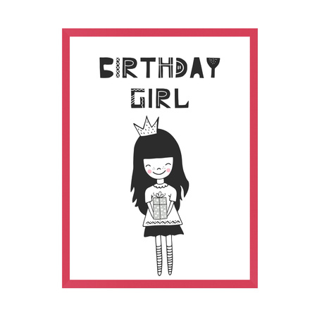 Birthday Poster Birthday girl 24X30 cm + amaranth frame