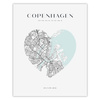Poster Copenhagen city map heart 40X50 cm + gold frame