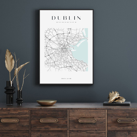 Poster Dublin city map square 40X50 cm + gold frame
