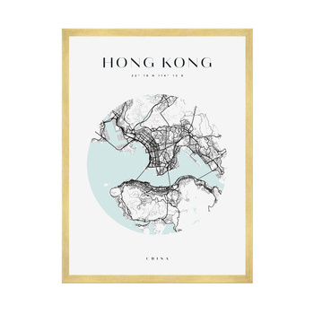 Poster Hong Kong city map circle 40X50 cm + gold frame