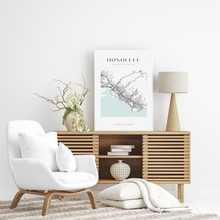 Poster Honolulu city map square 40X50 cm + gold frame