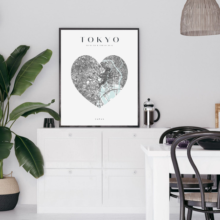 Poster Tokyo city map heart 40X50 cm + gold frame