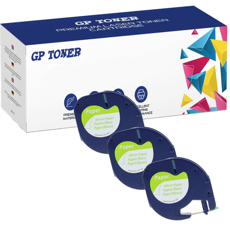 3x Dymo LetraTag 59421 Tape 12mm x 4m White Paper - replacement GP-DY59421 x3