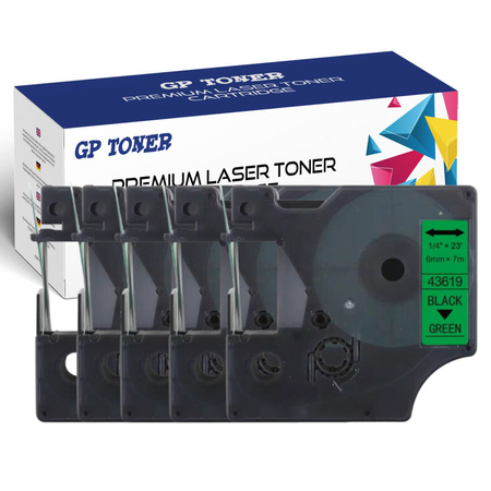 5x DYMO D1 6mm 7m Green/Black Tape GP-DY43619 x5